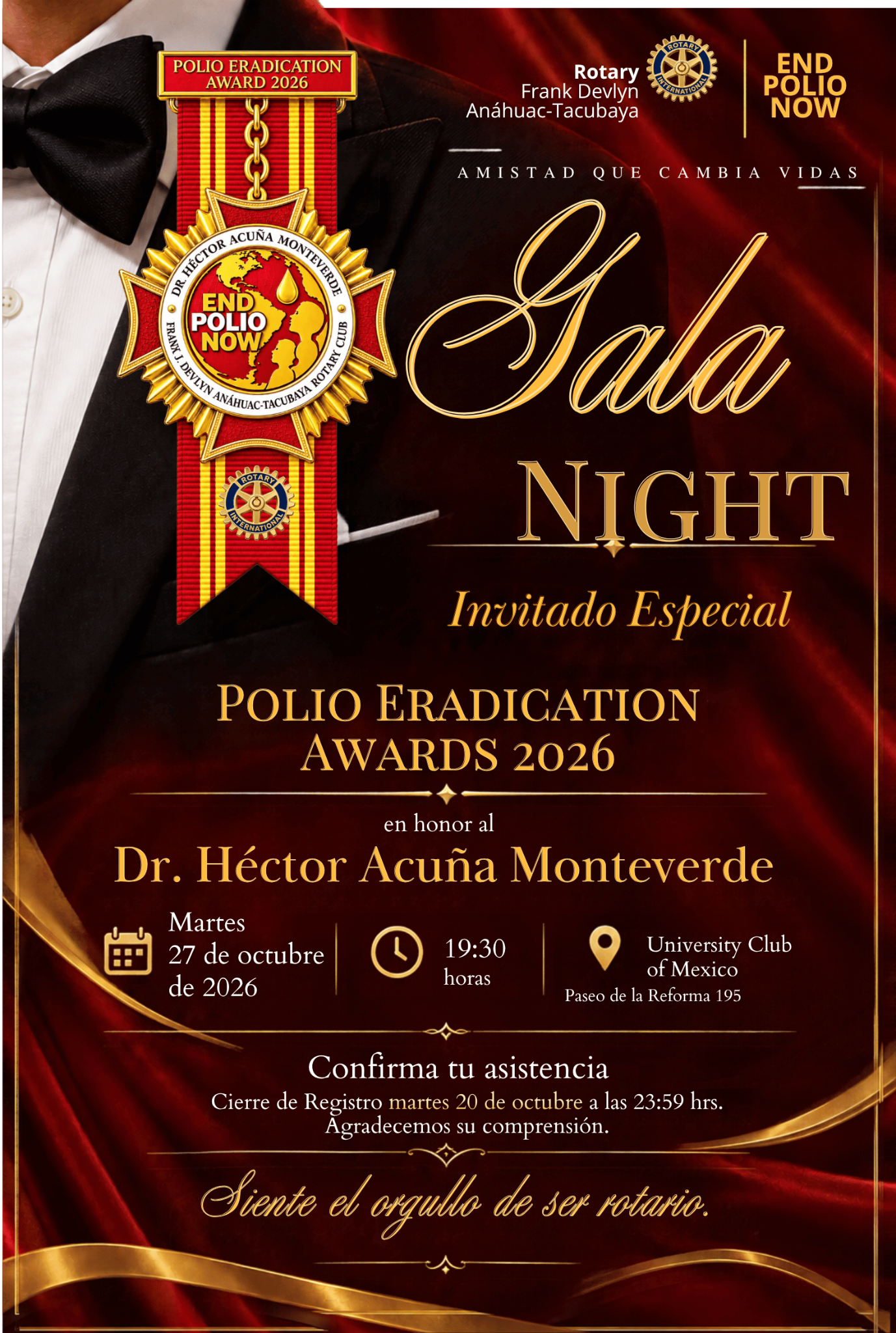 Gala Night, Polio Eradication Awards 2026, Dr. Héctor Acuña Monteverde
